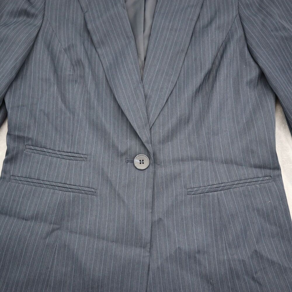 9 and Co Suit Womens 10 Black Pinstriped Single Breasted Notch Lapel Jacket - Picture 11 of 16
